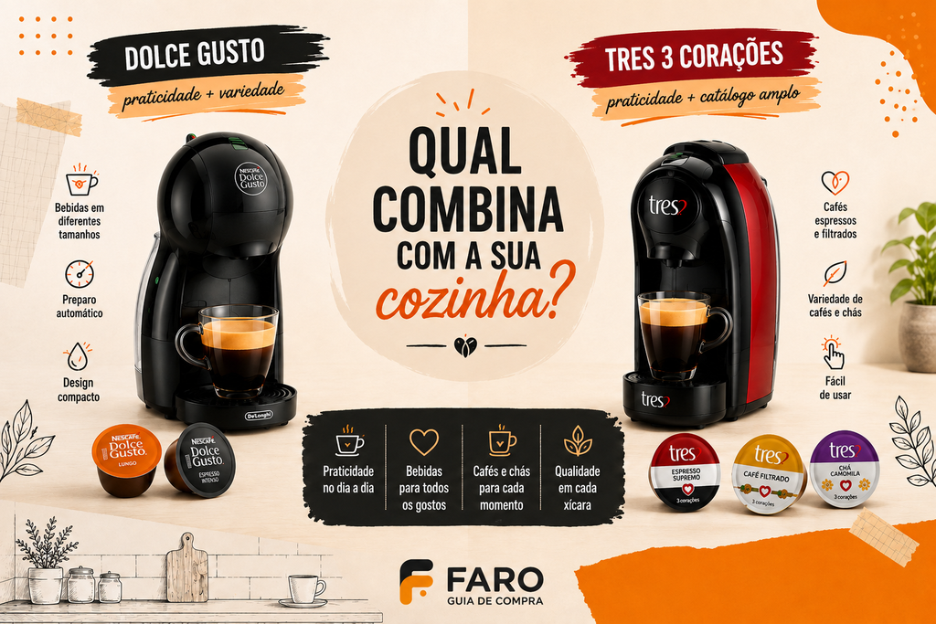 Comparação entre cafeteiras Dolce Gusto e TRES 3 Corações para escolher a melhor opção para sua cozinha