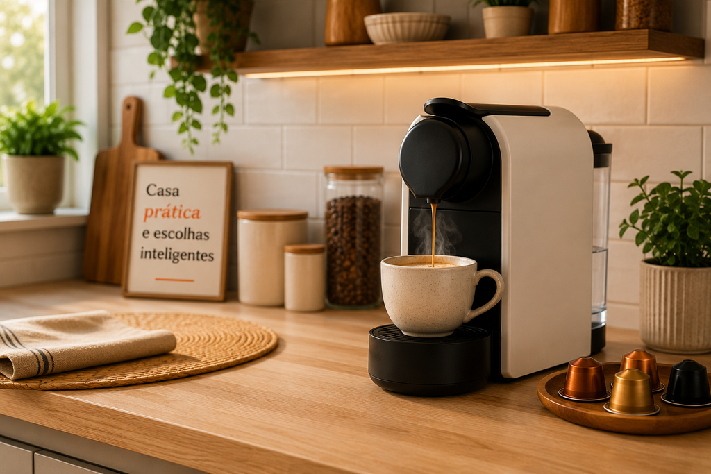 Cafeteira de cápsula preparando café em uma cozinha