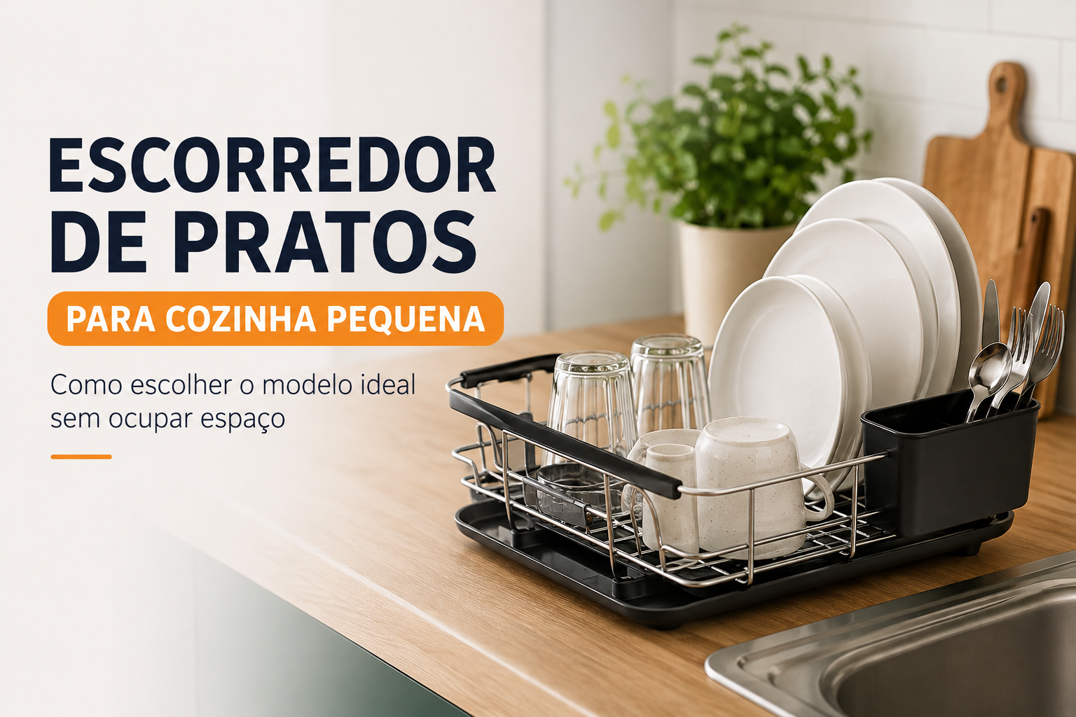 Escorredor de pratos para cozinha pequena em bancada compacta