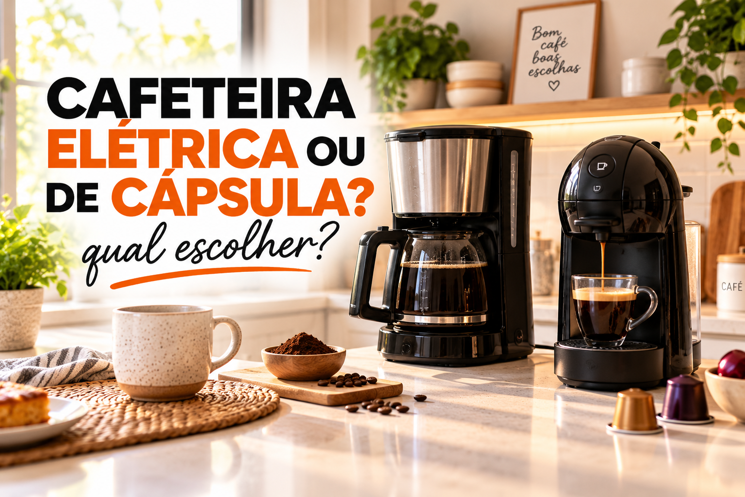 Cafeteira elétrica de filtro e cafeteira de cápsula lado a lado