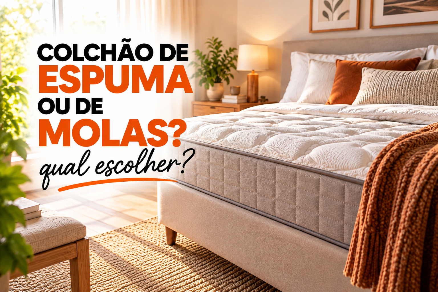 Colchão de espuma ou de molas em quarto aconchegante
