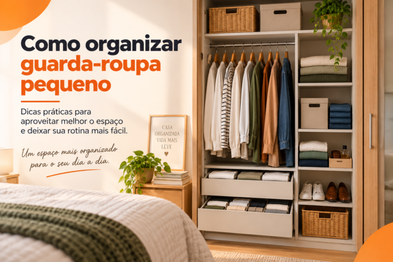 Guarda-roupa pequeno organizado para aproveitar melhor o espaço no quarto