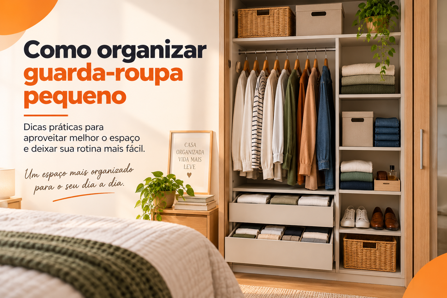 Guarda-roupa pequeno organizado para aproveitar melhor o espaço no quarto