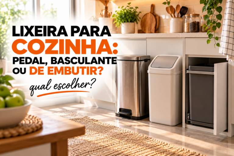 Lixeira para cozinha com pedal em ambiente moderno e organizado