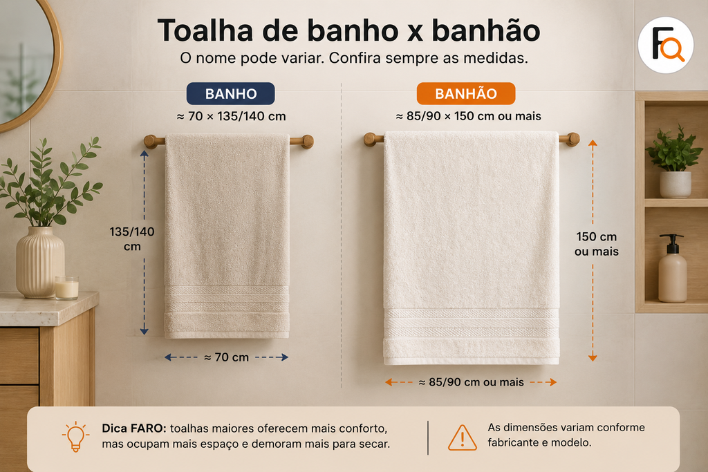 Comparação de tamanho entre toalha de banho e toalha banhão