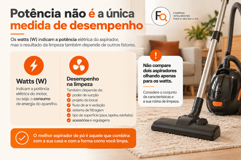 Potência e fatores que influenciam o desempenho de um aspirador de pó