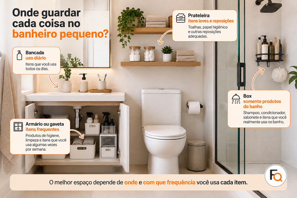 Como organizar banheiro pequeno e definir onde guardar cada item