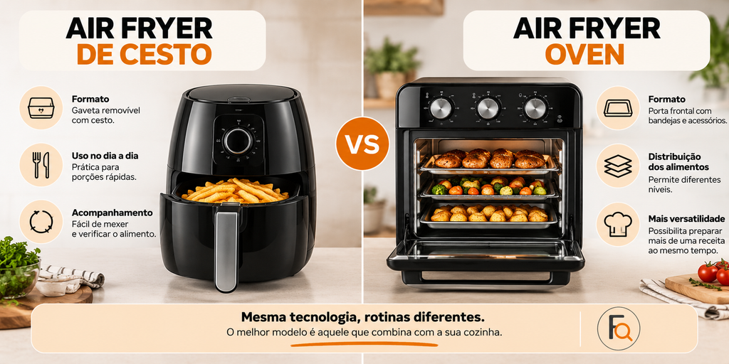 Diferenças entre Air Fryer Oven e de cesto no uso diário