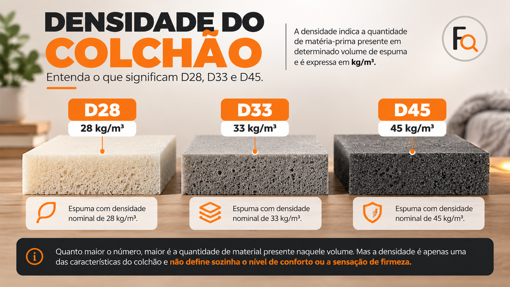 Densidade do colchão: comparação entre espumas D28, D33 e D45