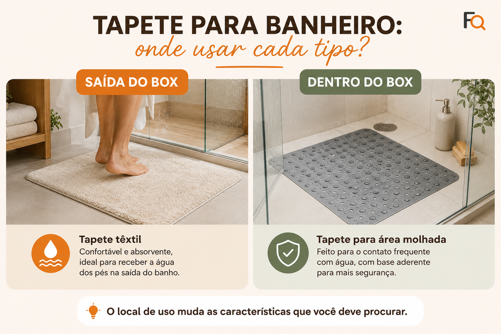 Comparação entre tapete para saída do box e tapete para dentro do box