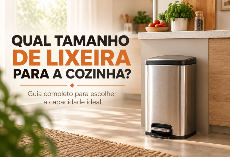 Lixeira com pedal em cozinha moderna para escolher o tamanho ideal